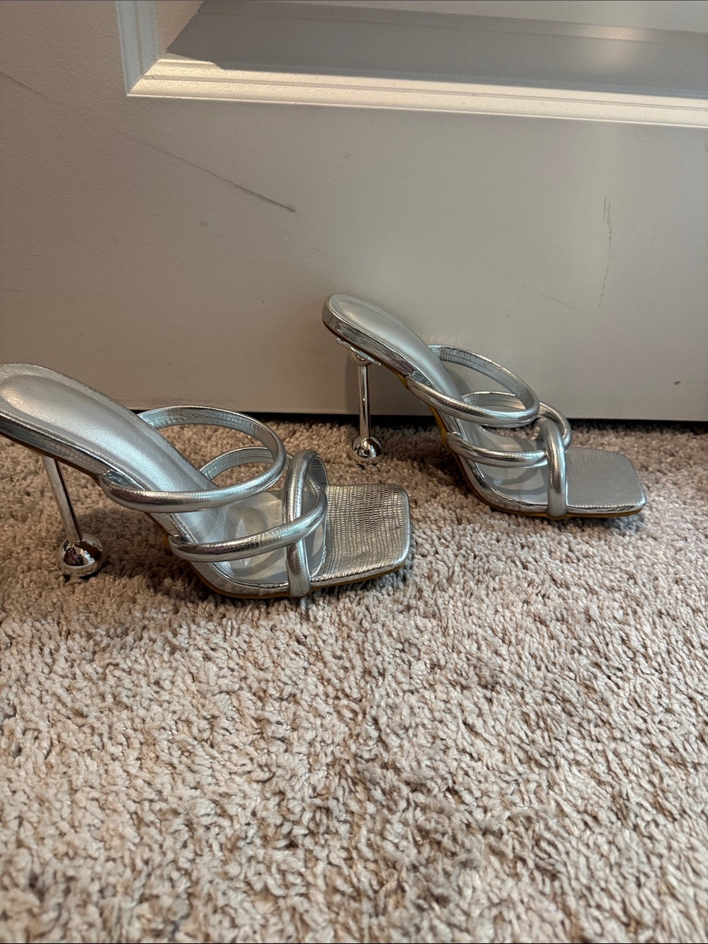 SHEIN Metallic Silver Strappy Stiletto Mules